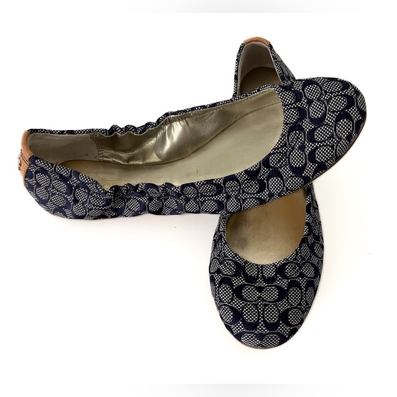 Coach Shoes - Coach Signature Canvas Monogram Navy Blue Ballet Flats